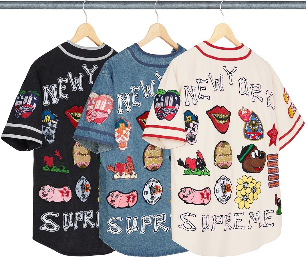 Patches Denim Baseball Jersey